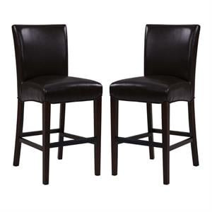 Home Square Milton 26&quot Leather Counter Stool in Black Finish - Set of 2