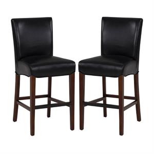 Home Square Milton 26&quot Bonded Leather Counter Stool in Black - Set of 2