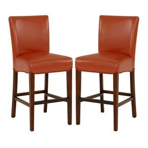 Home Square 26&quot Bonded Leather Counter Stool in Orange - Set of 2