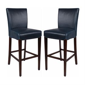 Home Square 29.5&quot Bonded Leather Bar Stool in Blue - Set of 2
