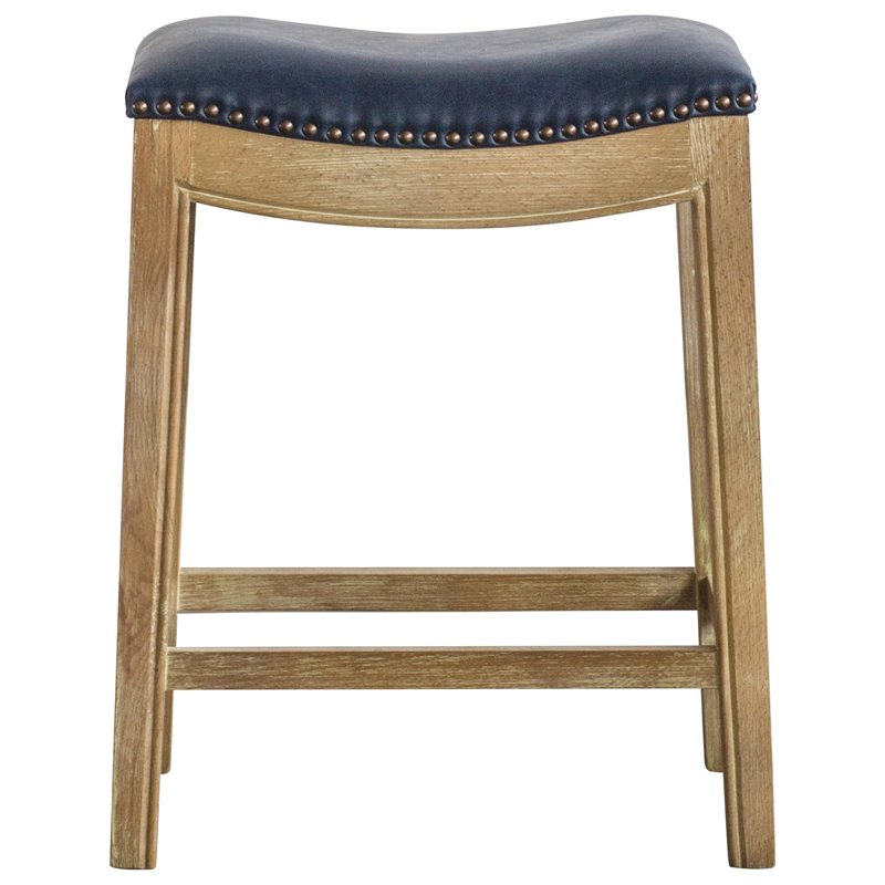 Home Square 2 Piece Bonded Leather Counter Stool Set in Blue/Weathered Smoke