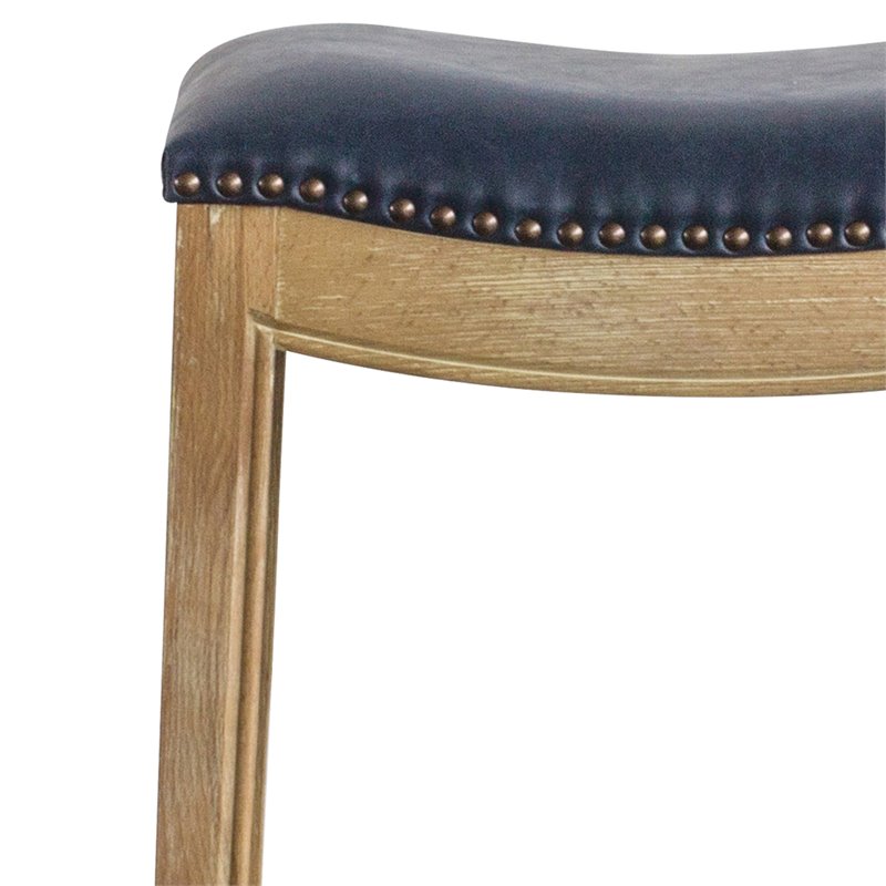 Home Square 2 Piece Bonded Leather Counter Stool Set in Blue/Weathered Smoke