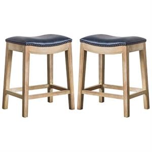 Home Square 2 Piece Bonded Leather Counter Stool Set in Blue/Weathered Smoke