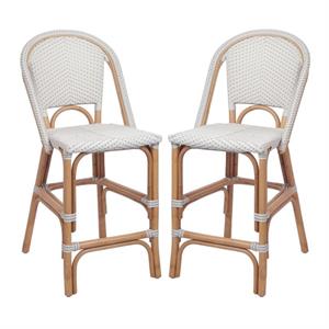 Home Square 25.5&quot Rattan Bistro Counter Stool in White - Set of 2