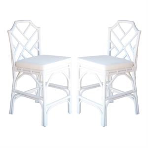 Home Square 27&quot Rattan and Cotton Counter Stool in White - Set of 2