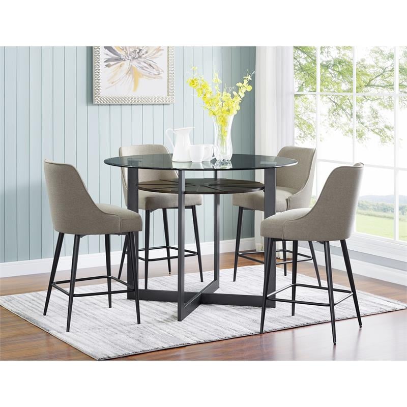 Home Square Metal Counter Stool in Khaki Beige Fabric - Set of 2