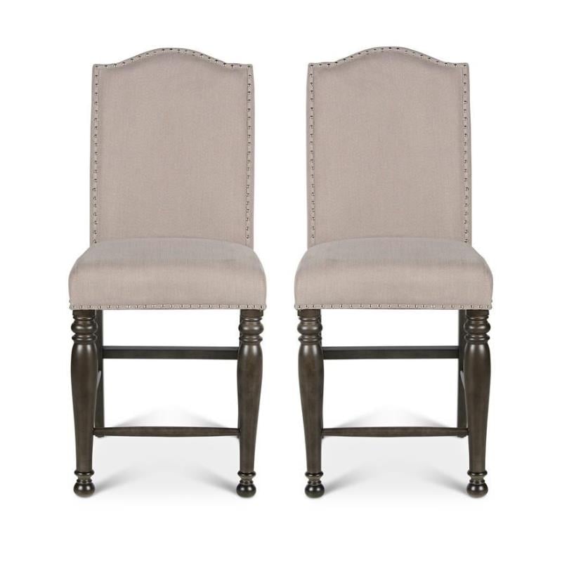 Home Square Fabric Counter Stool in Light Stone - Set of 2