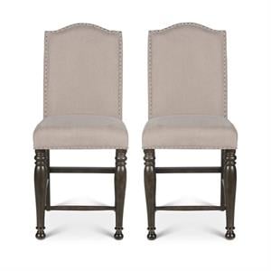Home Square Fabric Counter Stool in Light Stone - Set of 2