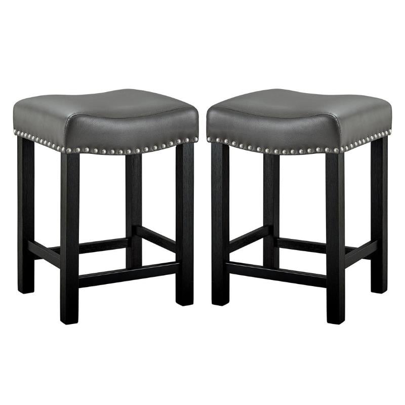 Home Square Faux Leather Solid Wood Counter Stool in Gray - Set of 2
