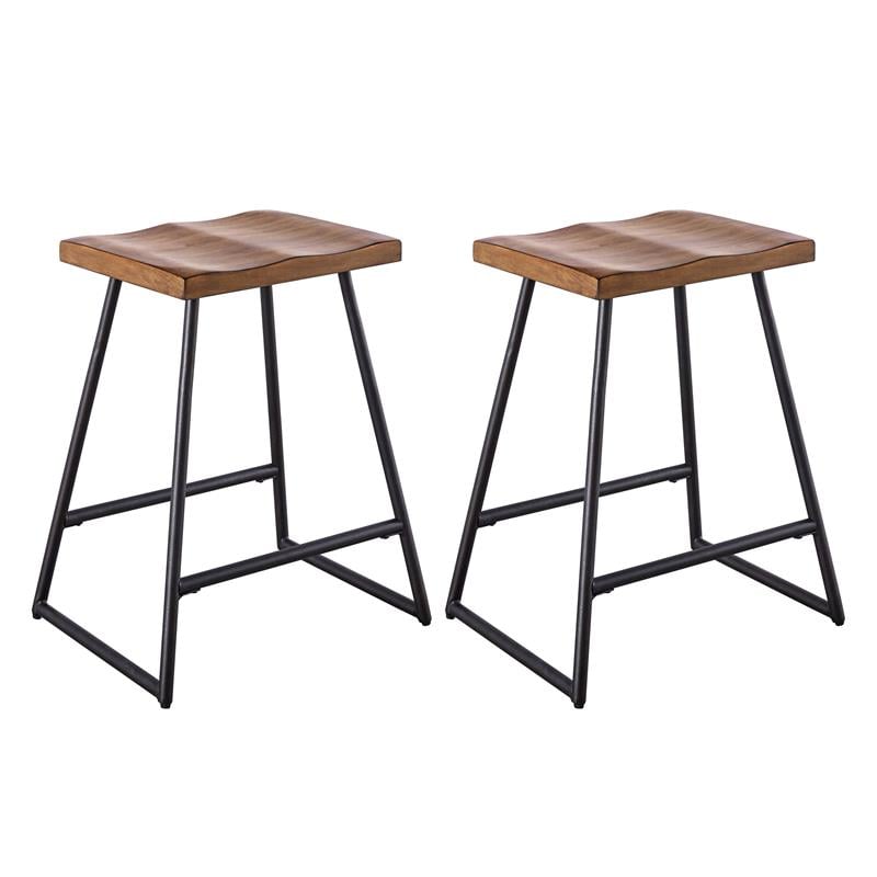 Home Square Wood and Metal Counter Stool in Brown/Black - Set of 2