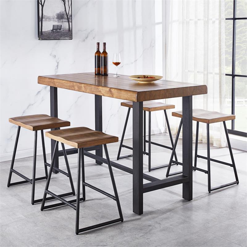Home Square Wood and Metal Counter Stool in Brown/Black - Set of 2
