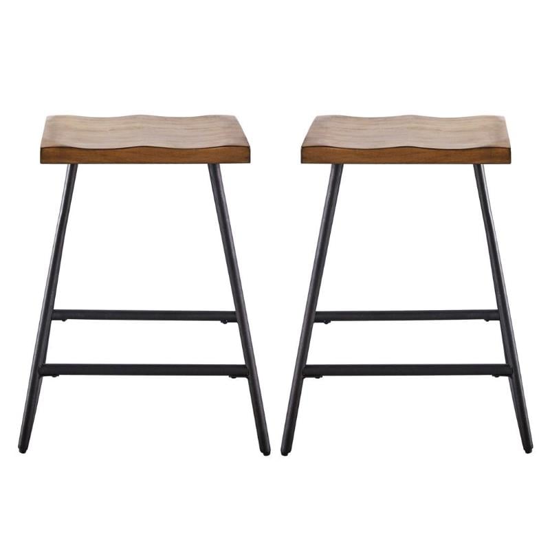 Home Square Wood and Metal Counter Stool in Brown/Black - Set of 2