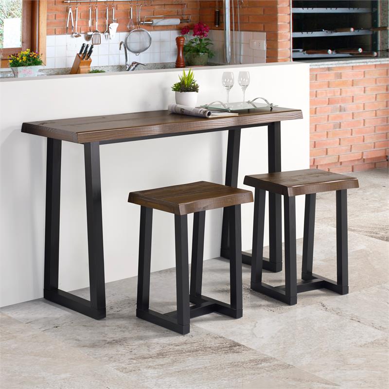 Home Square Solid Wood Live Edge Stool in Cherry and Ebony - Set of 2