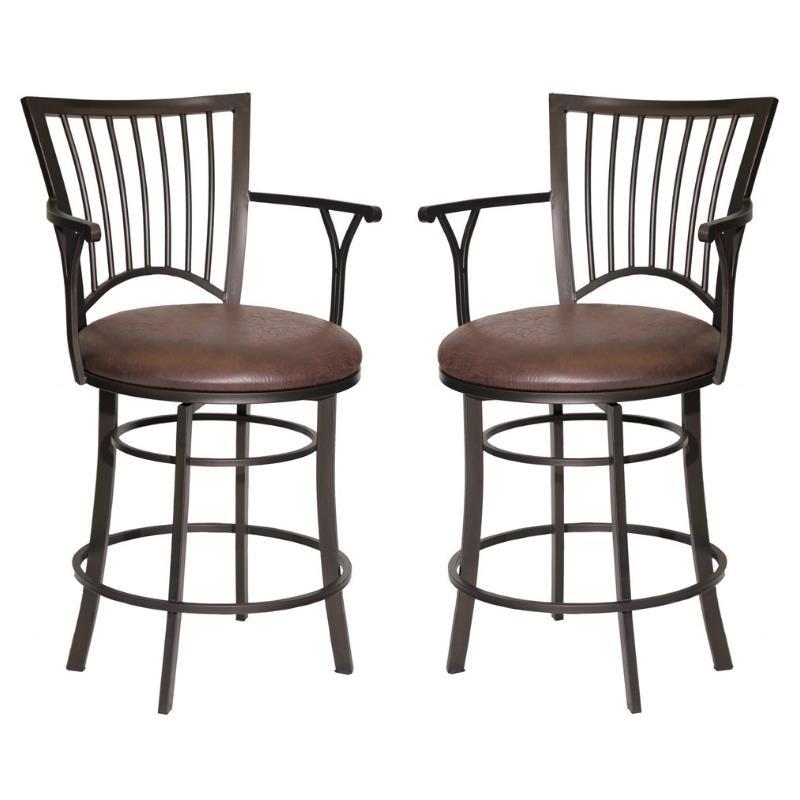 Home Square Metal Swivel Counter Stool in Brown - Set of 2