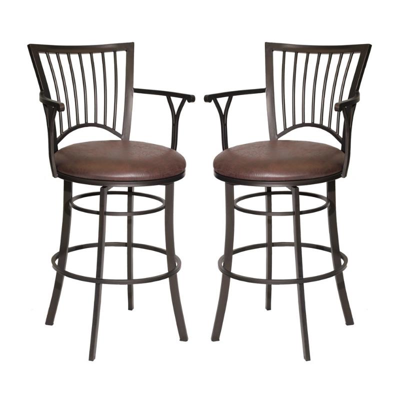 Home Square Metal Swivel Bar Stool in Brown Microsuede Seat - Set of 2