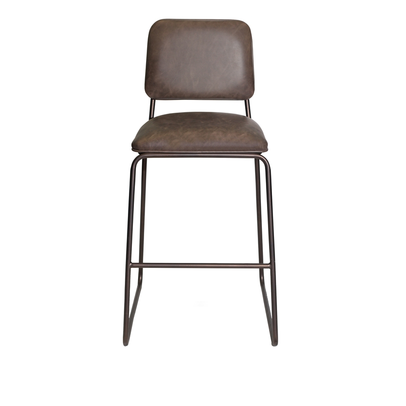 Home Square Metal Counter Stool in Cocoa Brown Faux Leather - Set of 2