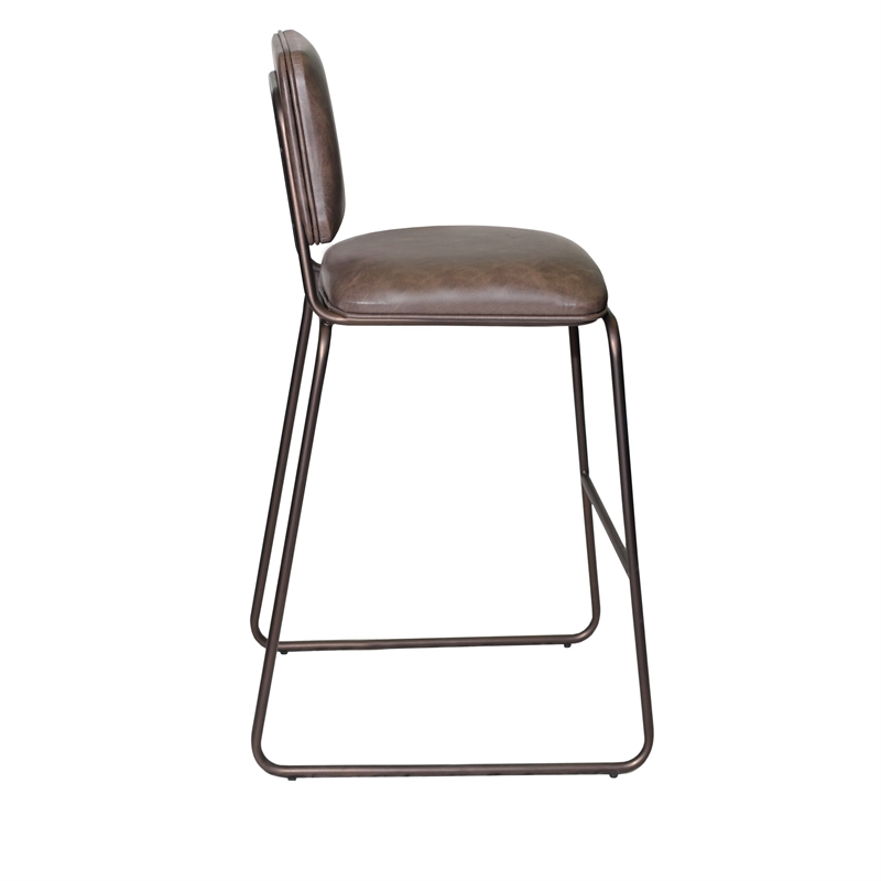 Home Square Metal Counter Stool in Cocoa Brown Faux Leather - Set of 2