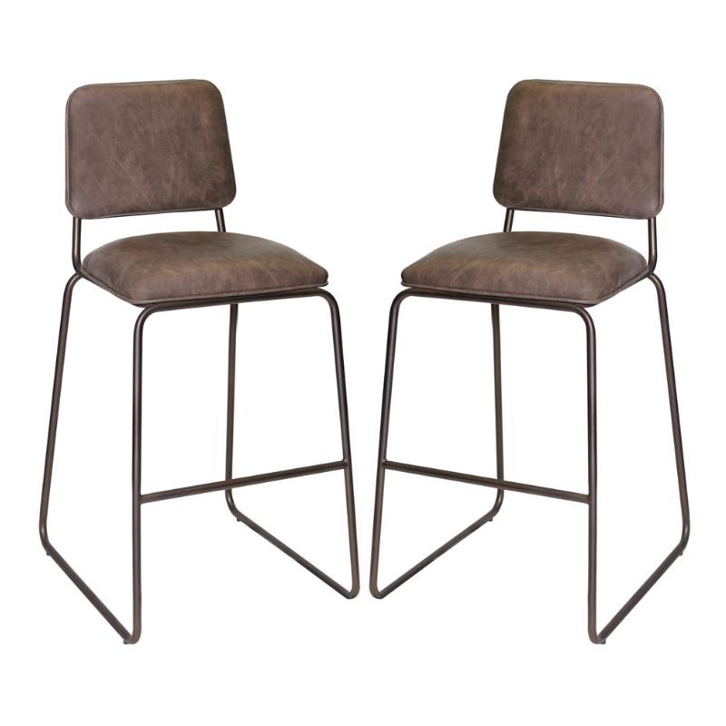 Home Square Metal Counter Stool in Cocoa Brown Faux Leather - Set of 2