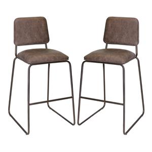 Home Square Metal Counter Stool in Cocoa Brown Faux Leather - Set of 2