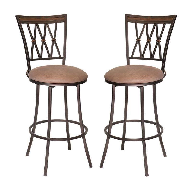 Home Square Swivel Metal Barstool in Camel Brown - Set of 2
