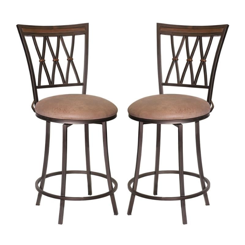 Home Square Swivel Metal Counter Stool in Camel Brown - Set of 2