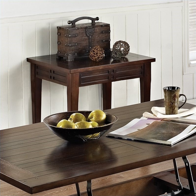 Home Square Company Crestline End Table in Distressed Walnut - Set of 2