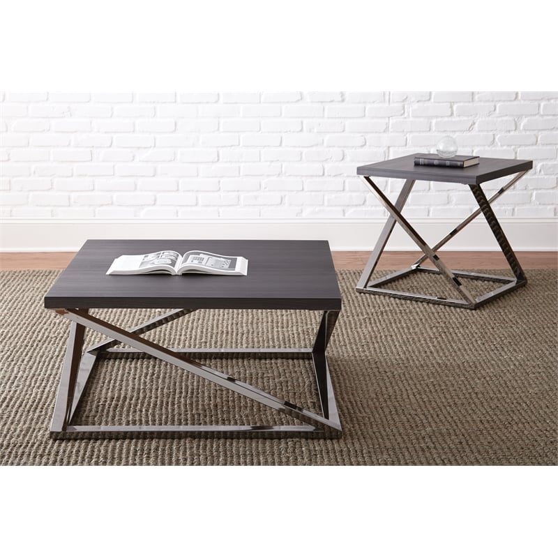 Home Square Square End Table in Black Nickel - Set of 2