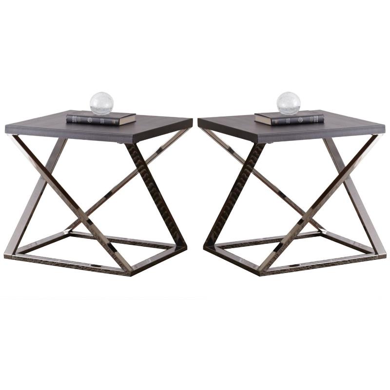 Home Square Square End Table in Black Nickel - Set of 2