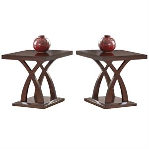 Home Square Square End Table in Espresso Cherry Wood - Set of 2