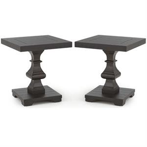 Home Square 22&quot Square Pedestal End Table in Ebony Black - Set of 2