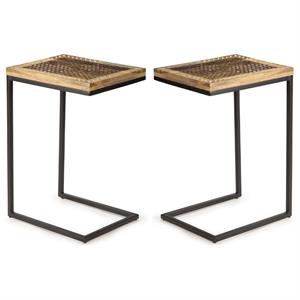 Home Square Metal Accent Chairside Table in Natural and Black - Set of 2