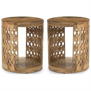 Home Square 18&quot Round Accent Wood End Table in Natural - Set of 2