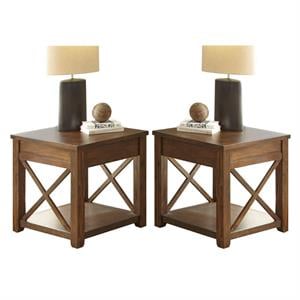 Home Square 24&quot Square Wood End Table in Brown Mocha Oak - Set of 2