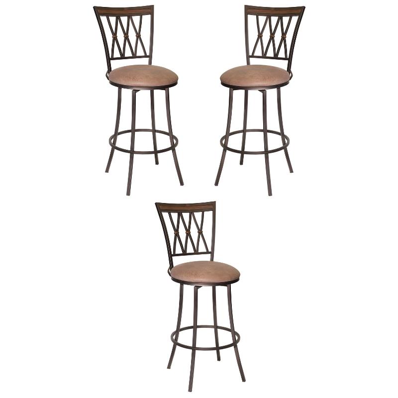 Home Square Swivel Metal Barstool in Camel Brown - Set of 3