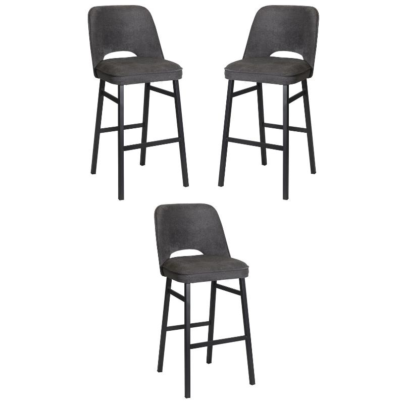 Home Square Commercial Grade Metal Barstool in Charcoal - Set of 3