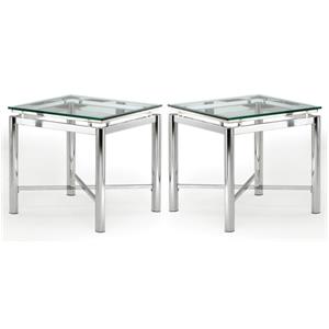 Home Square Contemporary Glass Top End Table in Chrome Base - Set of 2