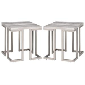 Home Square Driftwood Top Metal Pewter End Table in Gray - Set of 2
