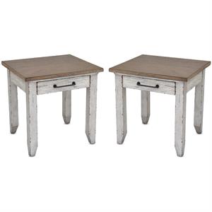 Home Square Rustic End Table in Ivory and Honey - Set of 2