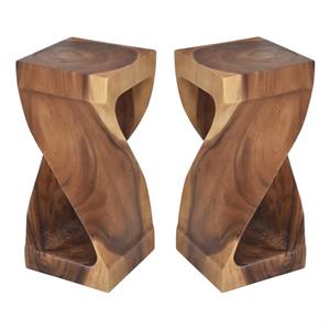 Home Square Wood Glaze Accent Side Table in Natural- Set of 2