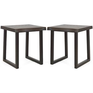 Home Square Live Edge Wood End Table in Cherry and Ebony - Set of 2