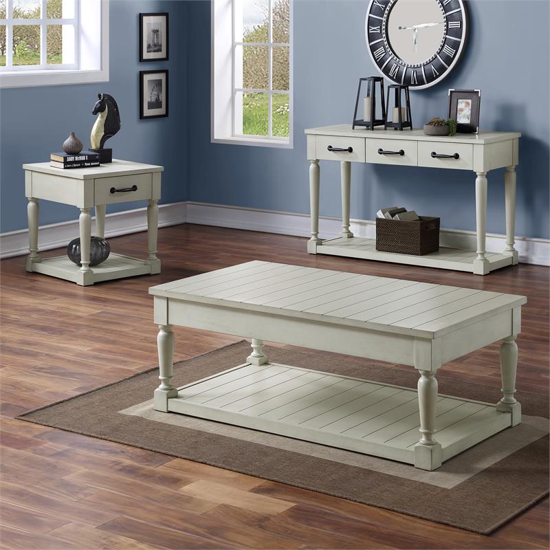 Home Square End Table in White Alabaster Finish - Set of 2