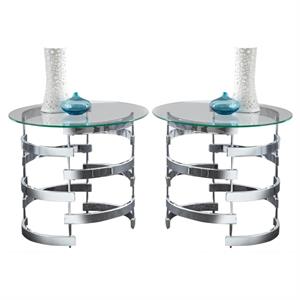 Home Square Metal End Table in Chrome Finish - Set of 2