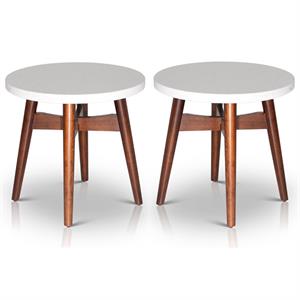 Home Square End Table in Cherry Base and White Silverstone - Set of 2
