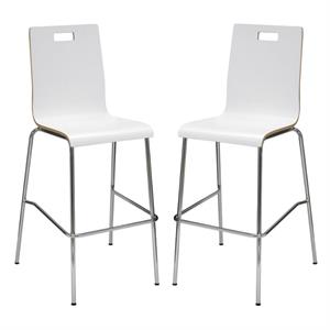 Home Square 30&quot Stylish Laminate Bentwood Bar Stool in White - Set of 2