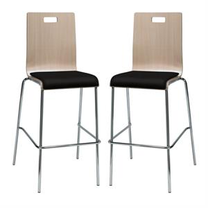 Home Square 30&quot Fabric Seat Bar Stool in Natural & Tuxedo - Set of 2