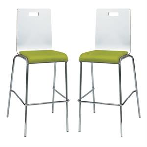 Home Square 30&quot Wooden Fabric Seat Bar Stool in White/Avocado - Set of 2