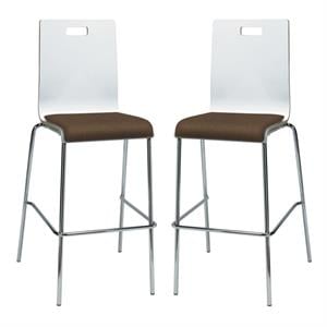 Home Square 30&quot Wooden Fabric Seat Bar Stool in White and Fudge - Set of 2