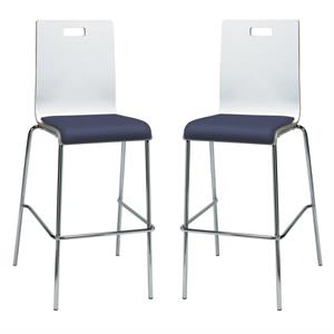 Home Square 30&quot Wooden Vinyl Seat Bar Stool in White and Grape - Set of 2