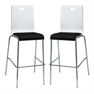 Home Square 30&quot Wooden Fabric Seat Bar Stool in White and Tuxedo - Set of 2