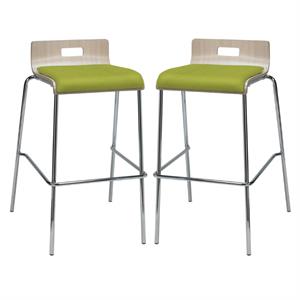 Home Square 30&quot Fabric Seat Bar Stool in Natural/Avocado - Set of 2
